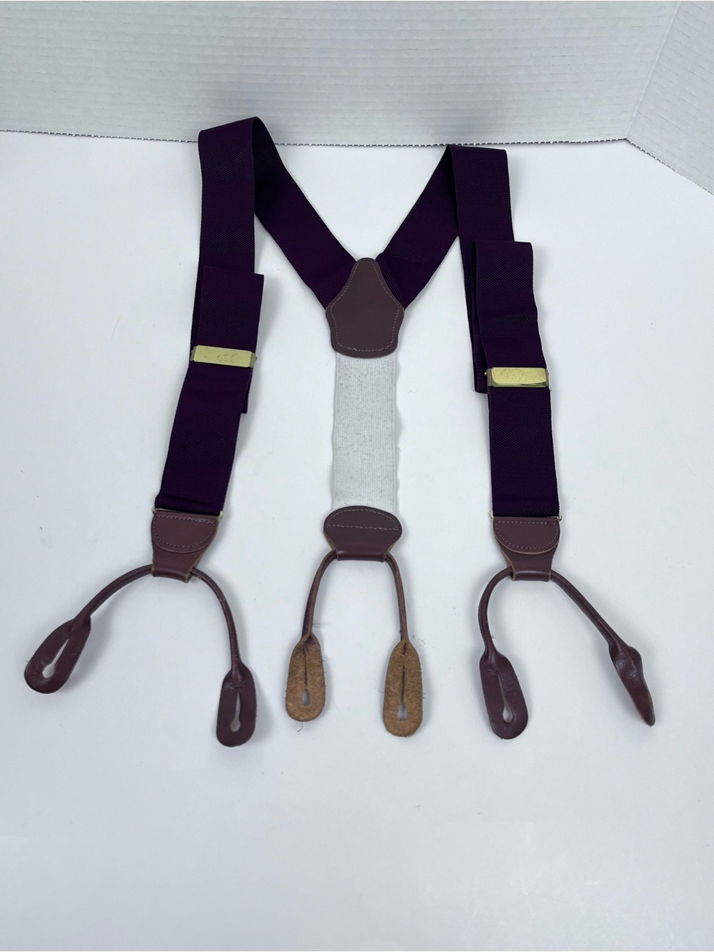 DOONEY & BOURKE Leather Button-on Maroon Braces Suspenders Adjustable; Formal